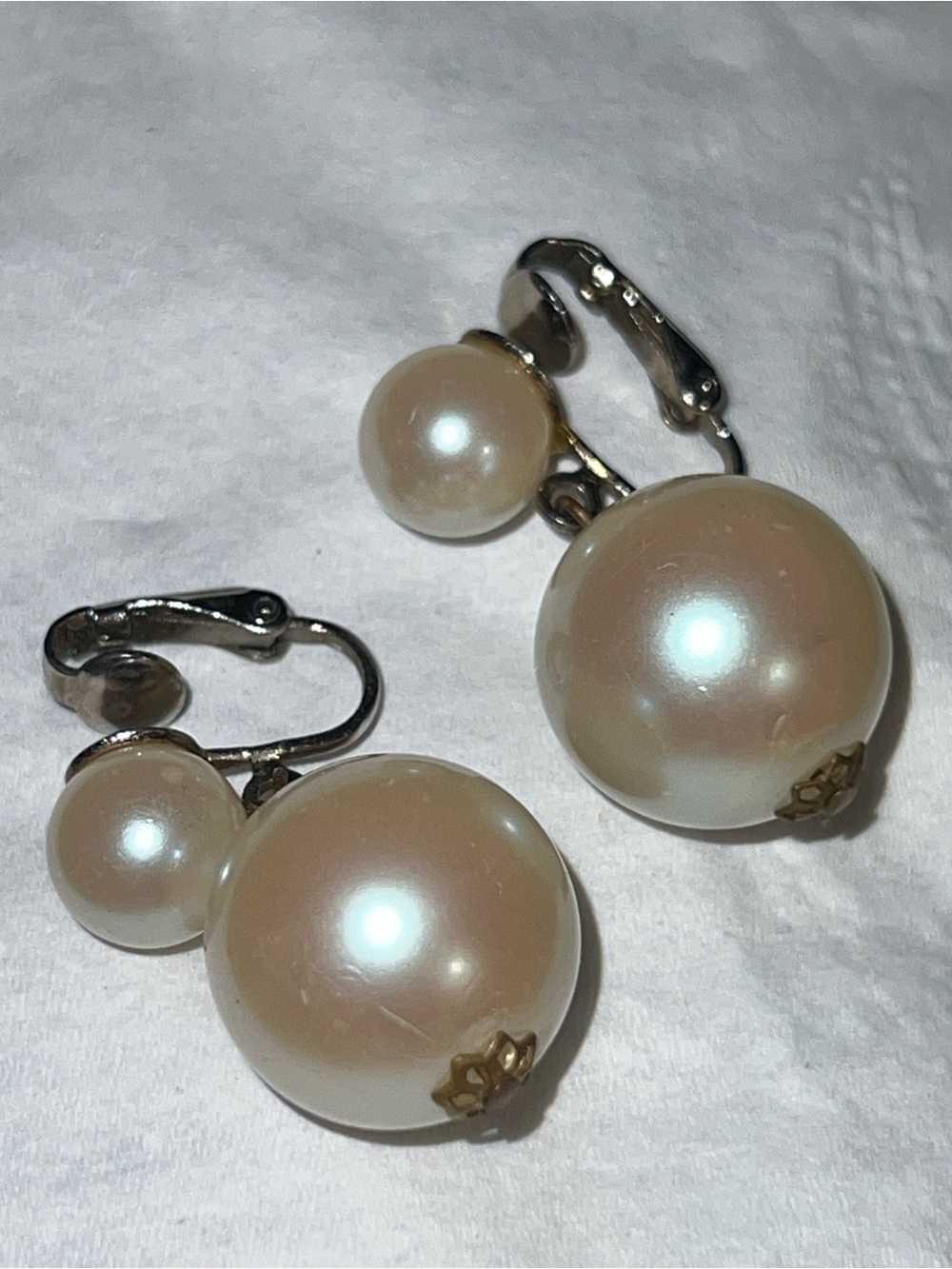 Classic Faux Pearl Double Drop Clip-On Earrings - Ivory from 1930’s